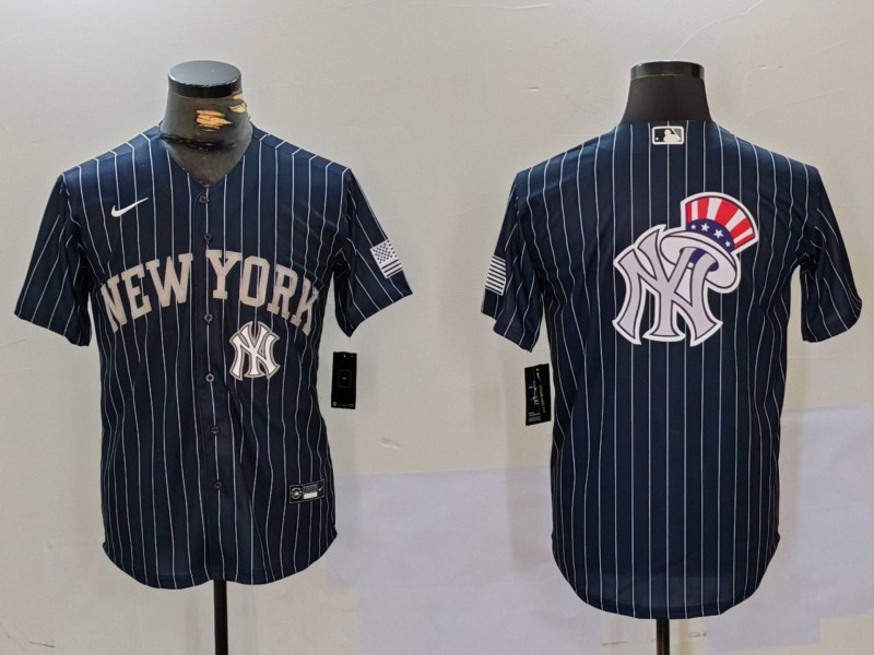 Men New York Yankees Blank Blue stripe joint name 2024 Nike MLB Jersey style 91217->indianapolis colts->NFL Jersey